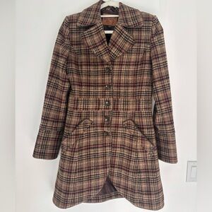 Goode Rider Plaid Wool Blend Peacoat - Brown Red Size S